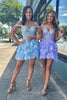 Load image into Gallery viewer, Sparkly Navy Corset Tiered Lace A-Line Short Homecoming Dress