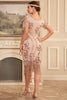 Load image into Gallery viewer, Sparkly Blush Fringed 1920s Flapper Dress