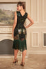 Load image into Gallery viewer, Sparkly Black Green Sequins 1920s Flapper Dress with Fringes