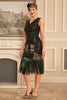 Load image into Gallery viewer, Sparkly Black Green Sequins 1920s Flapper Dress with Fringes