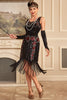 Load image into Gallery viewer, Sparkly Black Sleeveless Sequins 1920s Flapper Dress with Fringes