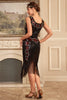 Load image into Gallery viewer, Sparkly Black Sleeveless Sequins 1920s Flapper Dress with Fringes