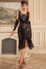 Load image into Gallery viewer, Sparkly Black Sleeveless Sequins 1920s Flapper Dress with Fringes