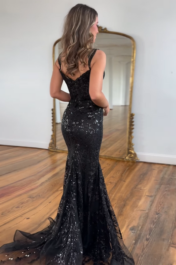 Sparkly Mermaid Off The Shoulder Golden Corset Prom Dress with Slit