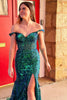 Load image into Gallery viewer, Sparkly Mermaid Off The Shoulder Dark Green Corset Prom Dress with Slit