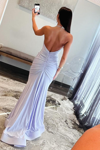 Lilac Mermaid Halter Neck Backless Long Prom Dress