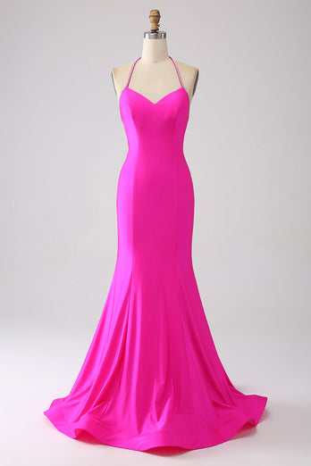 Lilac Mermaid Halter Neck Backless Long Prom Dress