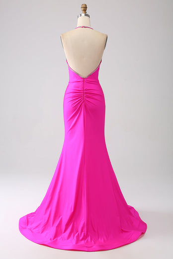 Lilac Mermaid Halter Neck Backless Long Prom Dress