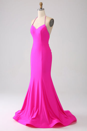 Lilac Mermaid Halter Neck Backless Long Prom Dress