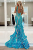 Load image into Gallery viewer, Sparkly Blue Mermaid Backless Long Prom Dress with Sequins