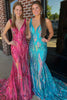 Load image into Gallery viewer, Sparkly Blue Mermaid Backless Long Prom Dress with Sequins