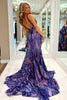 Load image into Gallery viewer, Sparkly Blue Mermaid Backless Long Prom Dress with Sequins