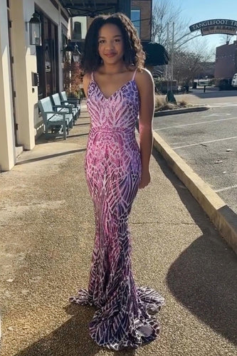 Mermaid Spaghetti Straps Sparkly Fuchsia Prom Dress