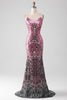 Load image into Gallery viewer, Mermaid Spaghetti Straps Sparkly Fuchsia Prom Dress