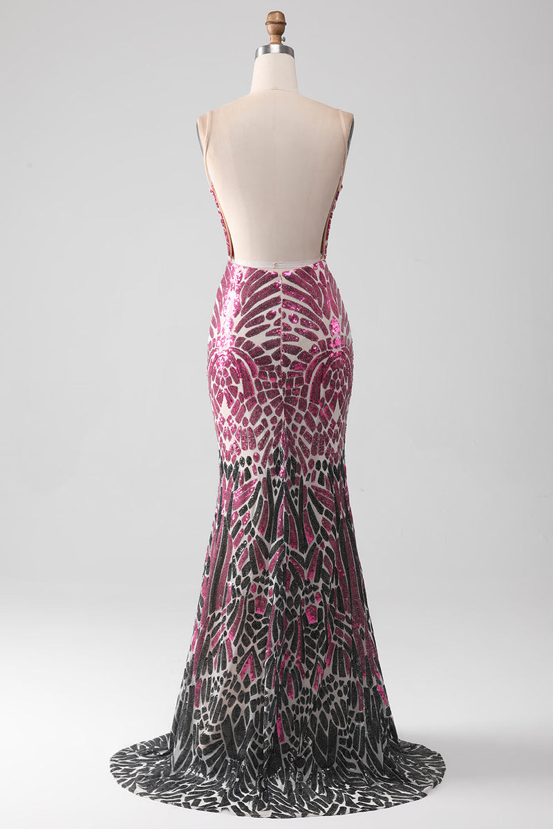 Load image into Gallery viewer, Mermaid Spaghetti Straps Sparkly Fuchsia Prom Dress