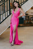 Load image into Gallery viewer, Sparkly Hot Pink Beaded Mermaid Backless Long Prom Dress with Slit