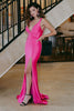 Load image into Gallery viewer, Sparkly Hot Pink Beaded Mermaid Backless Long Prom Dress with Slit