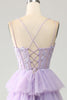 Load image into Gallery viewer, Blue Tulle Tiered Princess Corset Prom Dress with Appliques