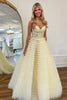 Load image into Gallery viewer, Tulle Strapless Yellow Corset Prom Dress