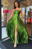 Load image into Gallery viewer, A-Line Spaghetti Straps Pleated Green Prom Dress with Slit