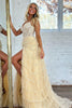 Load image into Gallery viewer, Glitter Beige Corset Tiered Long Tulle Prom Dress with Slit