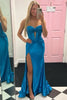 Load image into Gallery viewer, Sparkly Mermaid Dark Blue Corset Prom Dress with Slit