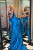 Load image into Gallery viewer, Sparkly Mermaid Dark Blue Corset Prom Dress with Slit