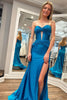 Load image into Gallery viewer, Sparkly Mermaid Dark Blue Corset Prom Dress with Slit