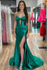 Load image into Gallery viewer, Sparkly Mermaid Dark Green Corset Prom Dress with Slit