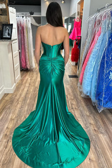 Sparkly Mermaid Dark Green Corset Prom Dress with Slit