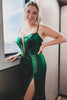 Load image into Gallery viewer, Sparkly Dark Green Mermaid Simple Prom Dress With Slit