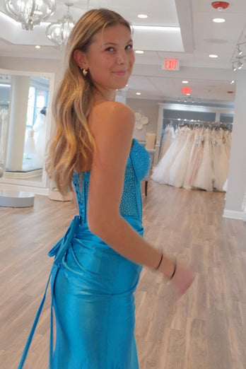 Mermaid Beaded Royal Blue Corset Prom Dress