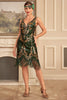 Load image into Gallery viewer, Green Golden Sequins Sheath 1920s Great Gatsby Sequin Fringe Flapper Dress