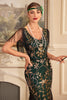 Load image into Gallery viewer, Green Golden Sheath V Neck Sequins Long 1920s Flapper Dress with Fringes