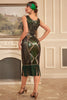 Load image into Gallery viewer, Sparkly Dark Green Sequins Fringed 1920s Flapper Dress