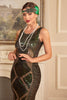 Load image into Gallery viewer, Sparkly Dark Green Sequins Fringed 1920s Flapper Dress