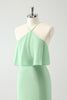 Load image into Gallery viewer, Green Chiffon Mermaid Halter Tiered Long Bridesmaid Dress