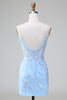 Load image into Gallery viewer, Sparkly Blue Sequined Embroideries Tight Short Prom Dress