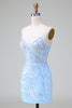 Load image into Gallery viewer, Sparkly Blue Sequined Embroideries Tight Short Prom Dress