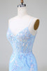 Load image into Gallery viewer, Sparkly Blue Sequined Embroideries Tight Short Prom Dress