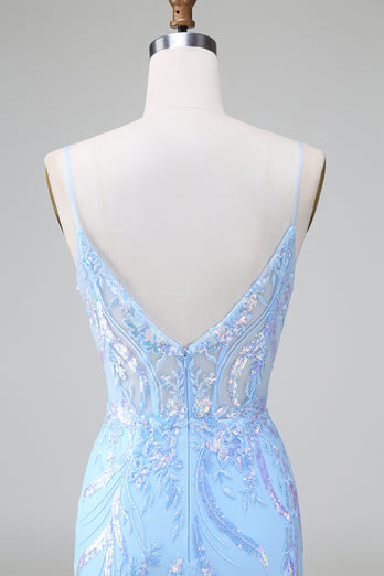 Sparkly Blue Sequined Embroideries Tight Short Prom Dress