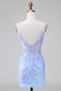 Load image into Gallery viewer, Sparkly Blue Sequined Embroideries Tight Short Prom Dress