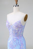 Load image into Gallery viewer, Sparkly Blue Sequined Embroideries Tight Short Prom Dress