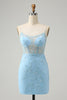 Load image into Gallery viewer, Glitter Blue Tight Beaded Flowers Spaghetti Straps Party Dress