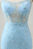 Load image into Gallery viewer, Glitter Blue Tight Beaded Flowers Spaghetti Straps Party Dress