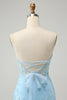 Load image into Gallery viewer, Glitter Blue Tight Beaded Flowers Spaghetti Straps Party Dress