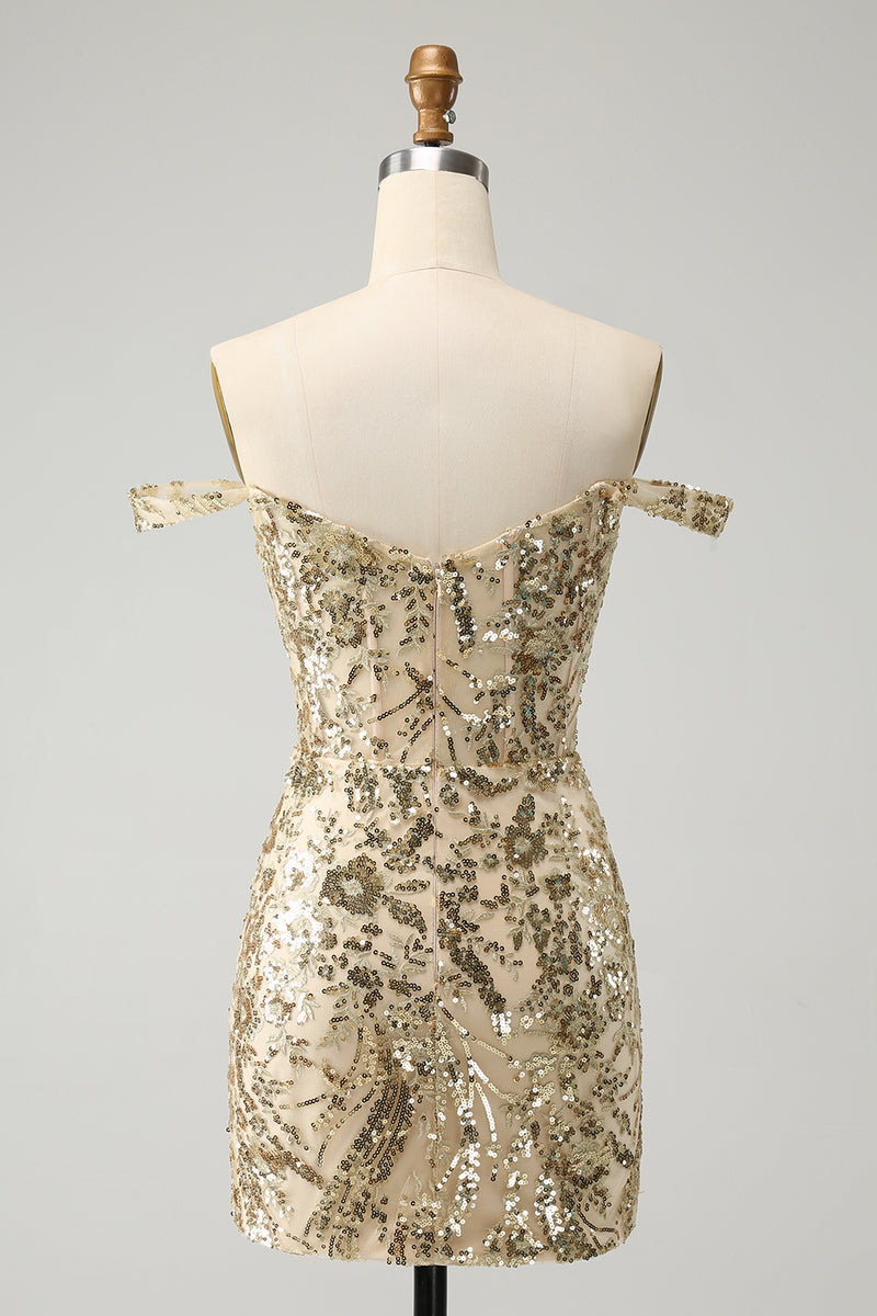 Load image into Gallery viewer, Glitter Golden Tight Corset Off-the-Shoulder Party Dress