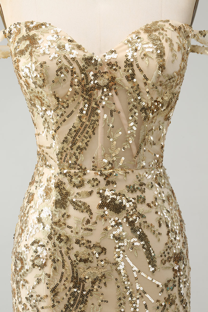 Load image into Gallery viewer, Glitter Golden Tight Corset Off-the-Shoulder Party Dress