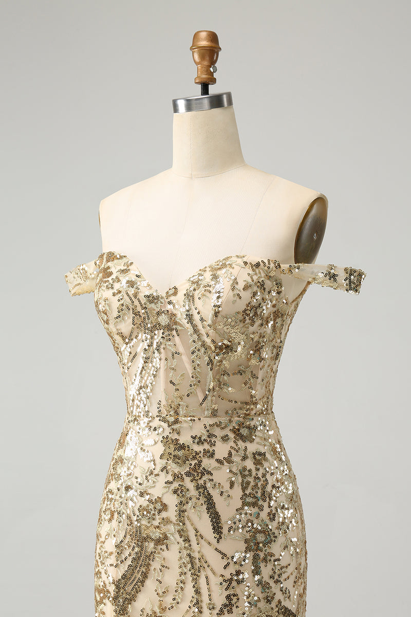 Load image into Gallery viewer, Glitter Golden Tight Corset Off-the-Shoulder Party Dress