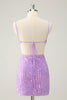 Load image into Gallery viewer, Glitter Purple Sequined Spaghetti Straps Tight Short Prom Dress